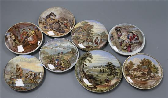 Eight Prattware pot lids